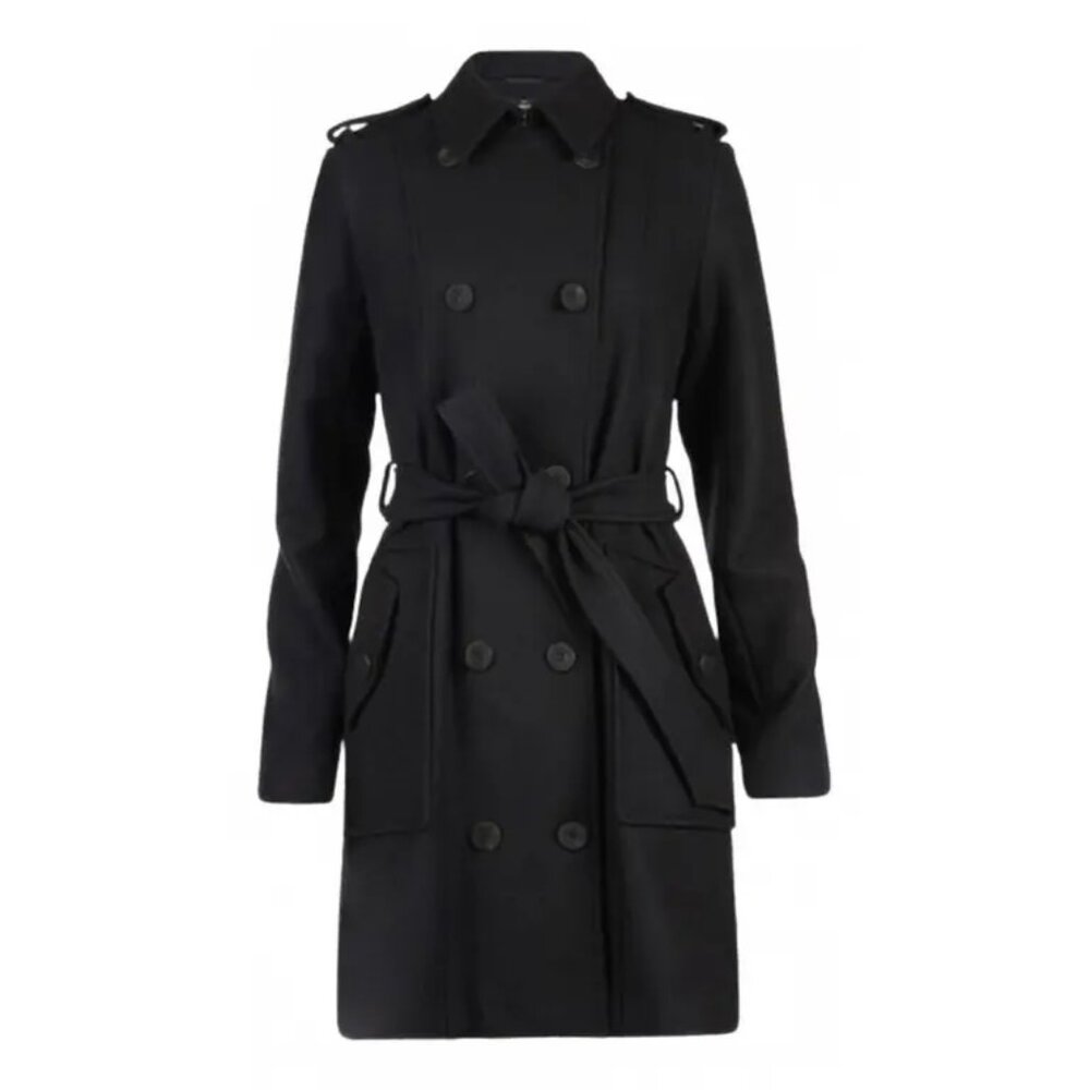 All Saints Spitalfields Double Breasted Belted Wool Coat